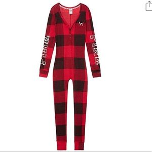 PINK onesie buffalo plaid small thermal one piece